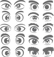 Collection of Gray Cartoon Eyes Silhouettes Various Styles Eyebrows Expressions Set of Eye Designs for Animation vector