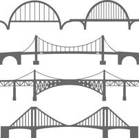 Five Gray Bridge Silhouettes Different Types Arch Suspension Cable Stay Structures Engineering Transportation Infrastructure Design Elements vector