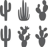 Six Gray Cactus Silhouette Illustrations Desert Plants Botanical Icons Simple Flat Design Elements Set vector