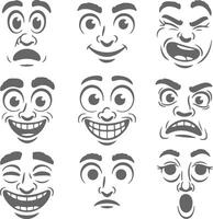 Nine Gray Scale Cartoon Faces Displaying Various Emotions A Collection of Simple Hand Drawn Style Facial Expressions Including Happy Sad Angry vector