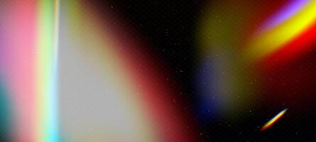 Retro film light leak with grain texture and flare overlay. Vintage camera effect with holographic glow and rainbow gradient. Perfect for nostalgic poster or abstract photo background EPS illustration vector