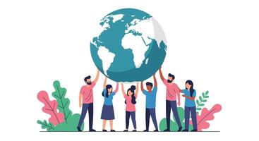 Diverse Group United Holding Up the World Showing Unity Community and Cooperation Together vector