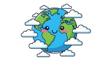 A Cartoon Earth Surrounded by Clouds Conveying a Message of Environmental Consciousness and Awareness vector