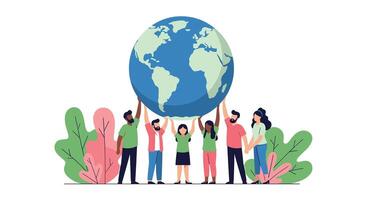 Working Together to Protect Planet Earth a Group of People Raising the Globe vector