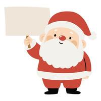 Cute Santa Claus in childish simple style holds a sign, a place for your text. Flat illustration on white background vector