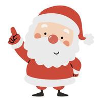 Cute Santa Claus in a childishly simple style pointing somewhere. Flat illustration on white background vector