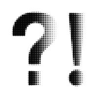 Black halftone question and exclamation marks. Bold dotted punctuation symbols in pop art style. Icon set on white background for modern graphic design and communication themes. vector