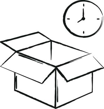 Empty Open Cardboard Box with Clock Illustration vector