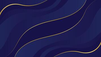 Stylish dark blue abstract background with flowing golden lines and smooth wave shapes for luxury themes vector