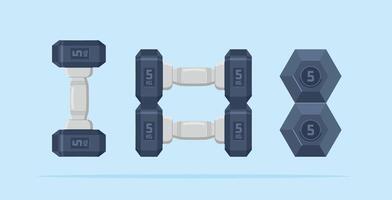 illustration of a set of hexagonal barbell or dumbbell weights. design for gym, bodybuilding or sports vector
