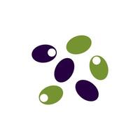 Colorful illustration of olives scattered on a white background highlighting their different shapes and colors vector