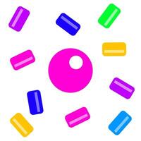 Colorful geometric shapes arranged in a dynamic pattern create a playful visual design on a white background, chewing gum vector