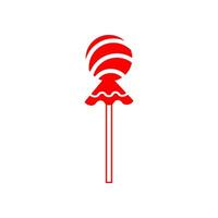 Bright red candy lollipop with a decorative base and swirling pattern illuminated against a white background vector