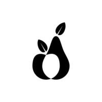 Unique black and white pear and apple illustration featuring leaves and a distinctive shape for modern design vector