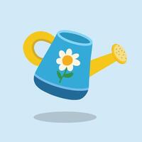 A cheerful blue watering can with a daisy on it. vector