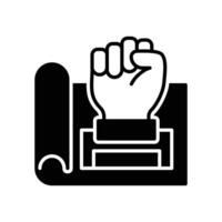 Blueprint for success icon with drawing paper and fist vector