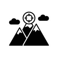 Target achievement icon with mountain and scoop sign and clouds vector