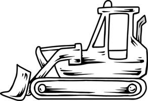 Black and white bulldozer sketch with front blade and cabin vector