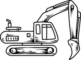 Black and white sketch of a crawler excavator with hydraulic vector