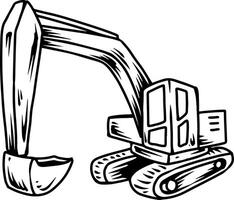 Cartoon excavator with long digging arm and track base vector