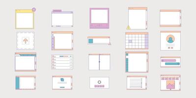 Retro Aesthetic UI Frame Windows Dekstop Design Element Set Illustration vector