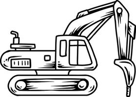 Black and white sketch of a crawler excavator with hydraulic arm vector