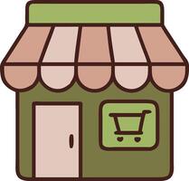 Charming Storefront with Awning and Shopping Cart Icon for Small Business Illustration vector