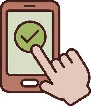 Finger Tapping Smartphone Screen with Check Mark Symbolizing Success Confirmation and Digital Interaction vector