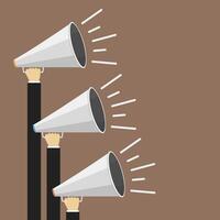 Three hands with megaphones on brown background vector