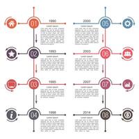 Timeline infographics template with two lines vector