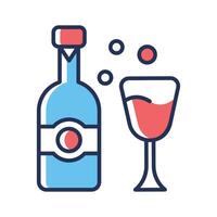 A flat outline icon denoting wine bottle with a flute glass vector