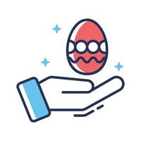 Check modern flat outline icon showing hand holding paschal egg vector