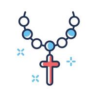 Here is a flat outline icon of cross necklace with beads vector