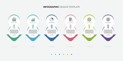 6 circle process infographic down arrows design template. Planning, Marketing, Strategy and Business presentation vector