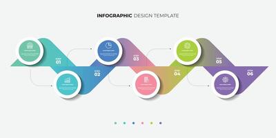 Zigzag 6 process infographic arrows design template. Planning, Marketing, Strategy and Business presentation vector