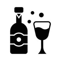 A glyph icon denoting wine bottle with a flute glass vector