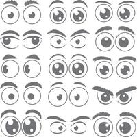 Collection of Cartoon Eyes and Eyebrows Gray Scale Silhouette Illustrations Various Expressions Set of Googly Eyes for Animation Design Projects vector