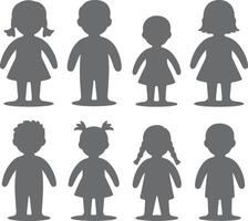 Eight Gray Child Silhouettes Standing in Rows Boys Girls Simple Flat Design Icons children vector