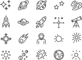 Collection of Gray Space Icons Rockets Planets Stars Comets Astronaut Telescope Silhouette Line Art Design Elements vector