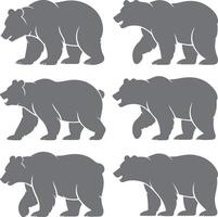 Six Gray Bear Silhouettes Walking in Different Directions Side Profile Views Wildlife Animal Graphic Design Elements vector
