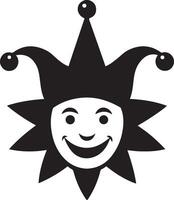 Whimsical illustration of a smiling jester character with black and white design vector