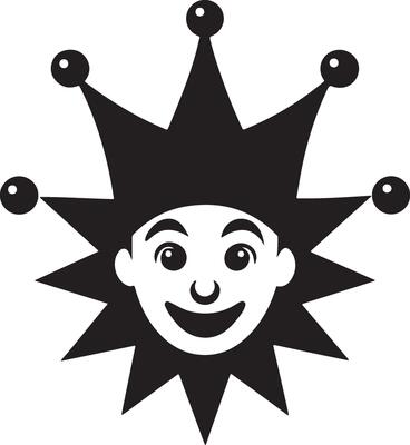 illustration of a smiling jester face in a classic decorative crown