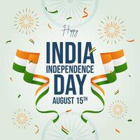 India Independence Day August 15th. Happy India Independence Day with waving ribbon flag fireworks on isolated background vector