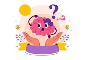 Alzheimer's Awareness Campaign Art with Brain Puzzle and Ribbon in Flat Cartoon Background vector