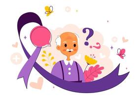 Flat Cartoon Background for Alzheimer's Day Featuring Brain Puzzle and Older Person vector