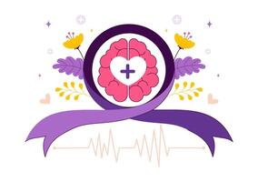 Alzheimer's Day Poster with Memory Puzzle Brain and Senior in Purple Color Theme vector