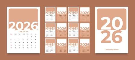 2026 monthly calendar layout with a clean diary planner format. Each month starts on Sunday, ideal for organizing schedules, events, and appointments vector