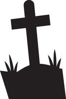 Simple black silhouette of a gravestone with grass in a graveyard for halloween vector