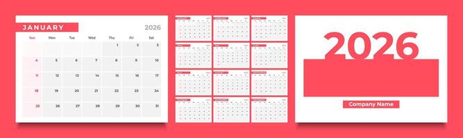 2026 monthly calendar layout with a clean diary planner format. vector