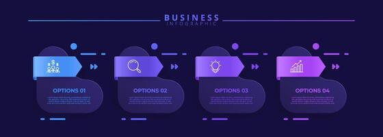 Four step infographic template with icon based visuals, tailored for business concepts. Perfect for use in presentations, banners, workflows, process charts, flow diagrams, and data visualization. vector